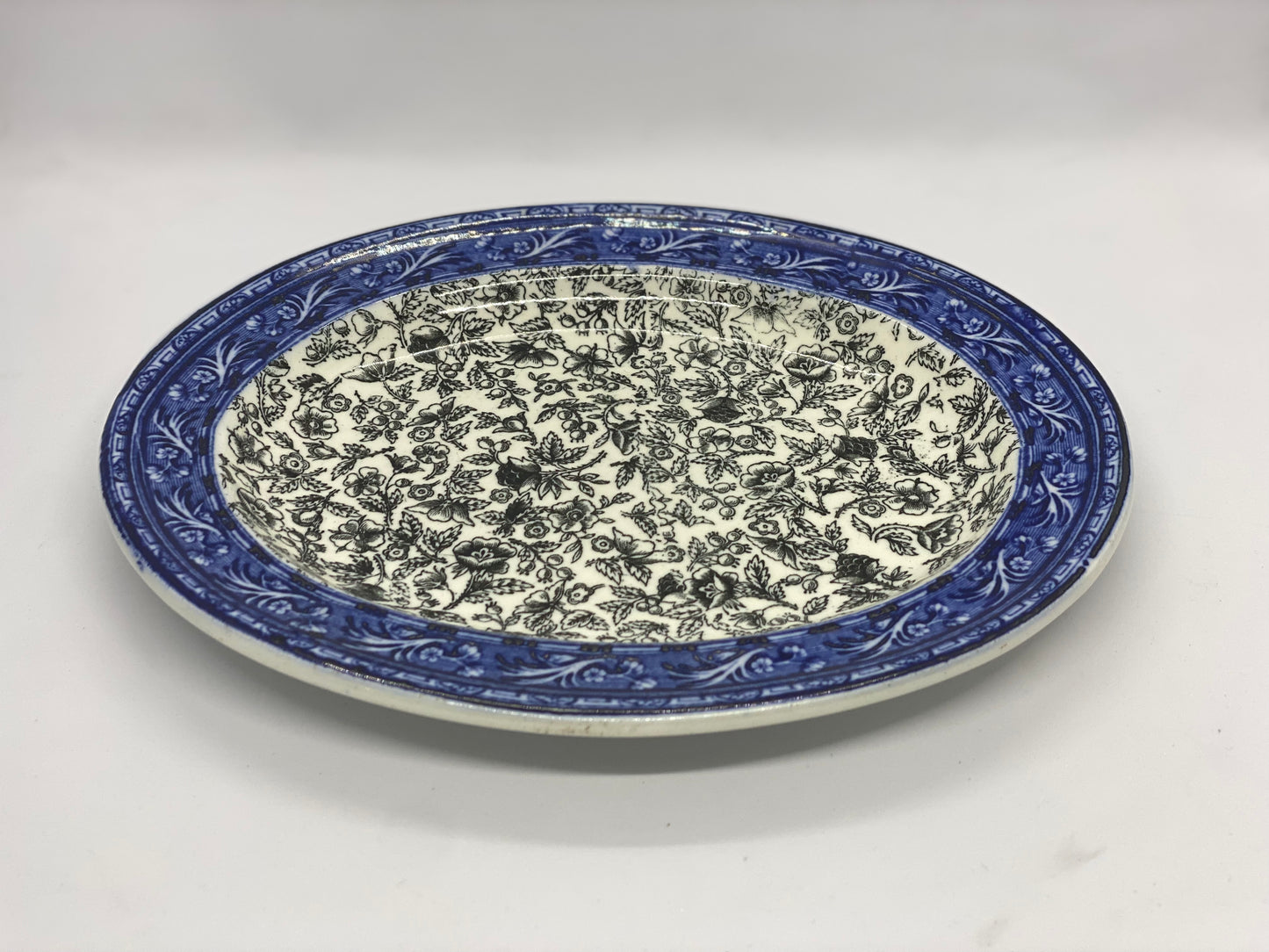 #1- Antique Wedgwood Serving Platter in Unusual Indigo & Black Paisley Pattern