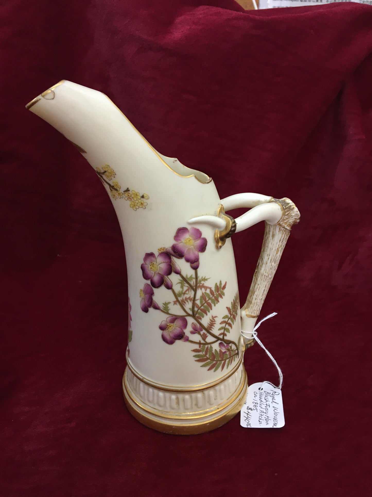 Art Nouveau Royal Worcester Blush Ivory Figural Horn Handled Pitcher