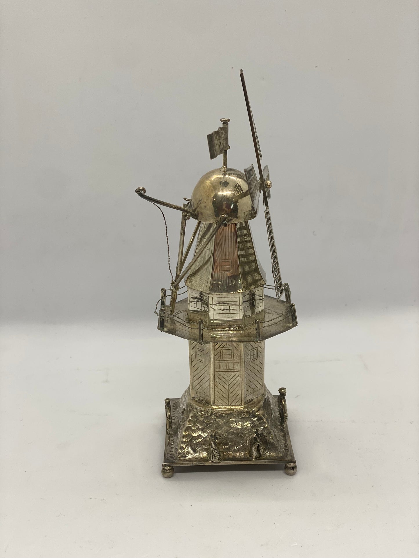 19th Century Dutch 835 Silver Figural Windmill and Spice Tower
