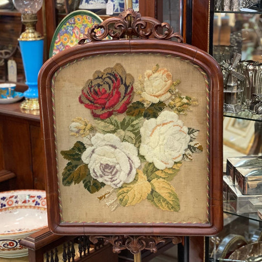 Stunning Rose Tapestry English Regency to Victorian Fire Screen