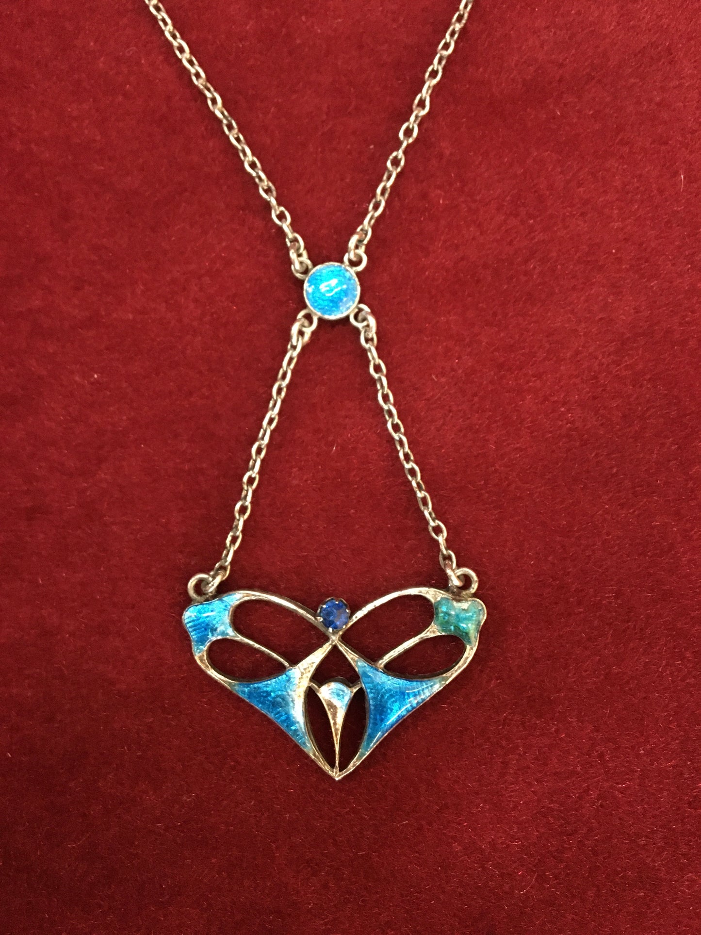 Guilloche Enamel and Sterling Art Nouveau Necklace by Charles Horner