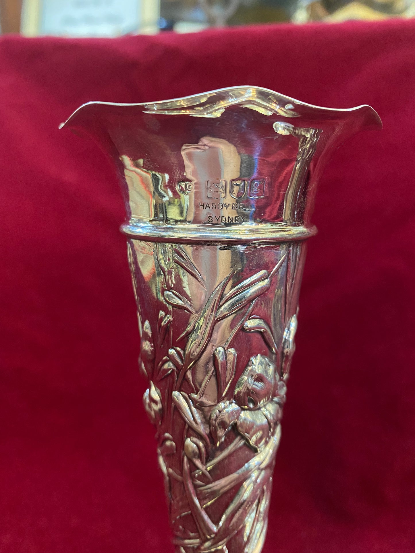 Jarrones trompeta de plata de ley con sello Art Nouveau