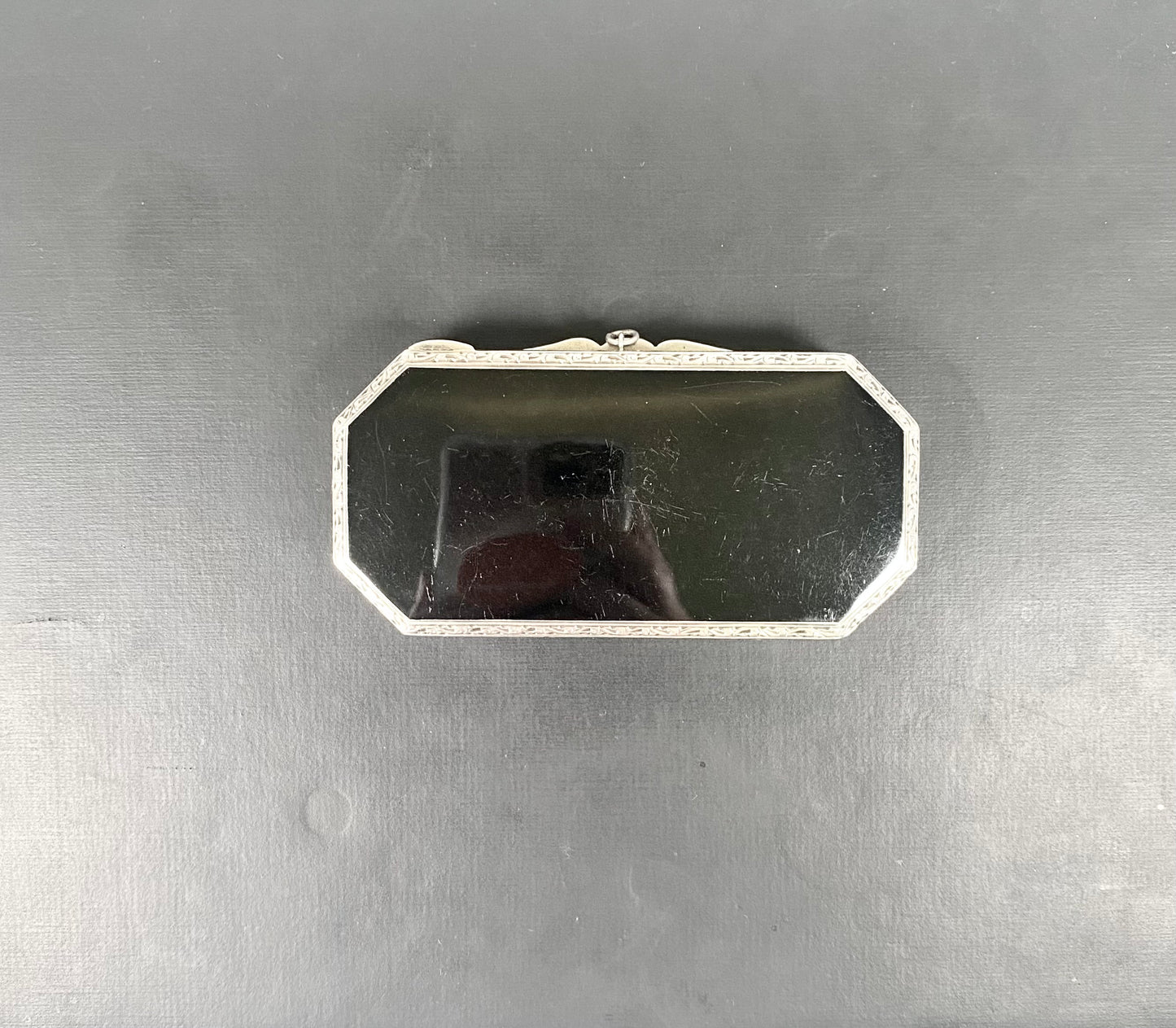 Exceptional European, Likely French Art Deco Enamel and Sterling Silver Compact- Inlaid with Red White, Black and Blue