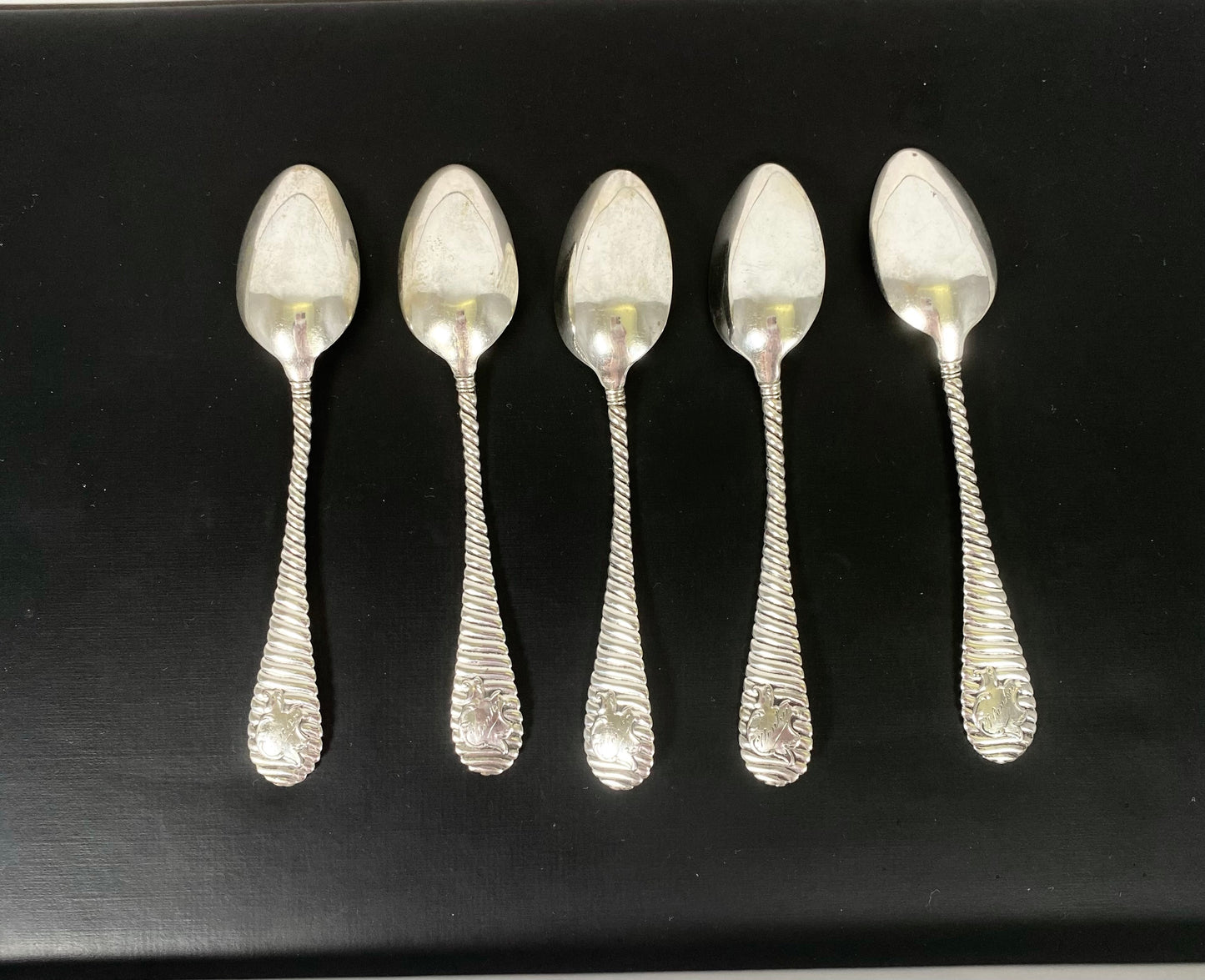 Antique Viennese silver spoons with rope twist handles circa 1879-1903