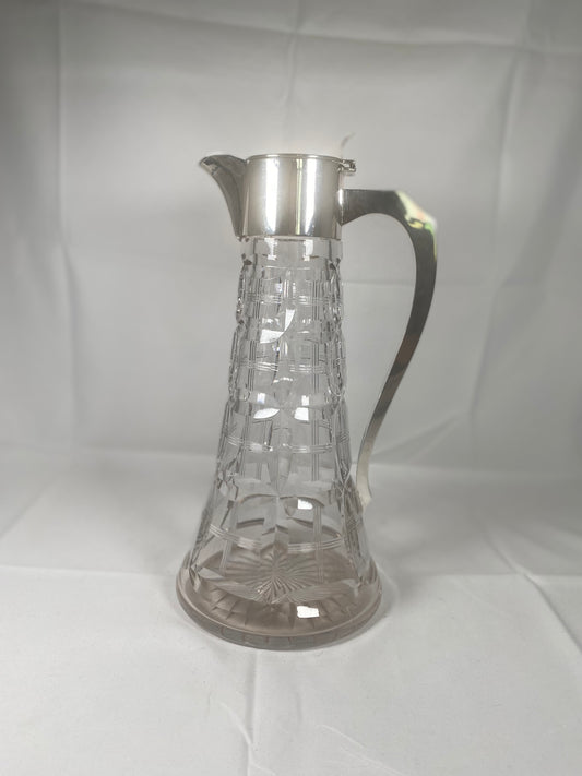 Jarra antigua de clarete de cristal y plata esterlina Walker & Hall