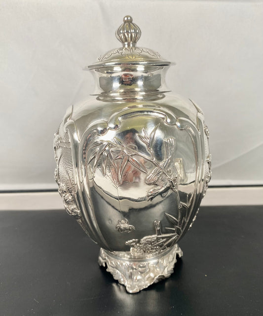 Antique Chinese export silver ginger jar, late 19th to early 20th century