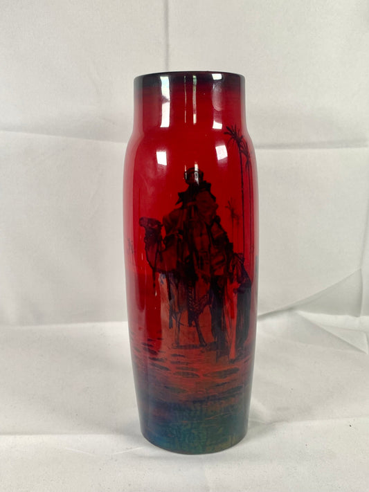 1910-20s Rare Early Royal Doulton Flambe ware Cylinder Vase, Egyptian/ Cairo Scenes