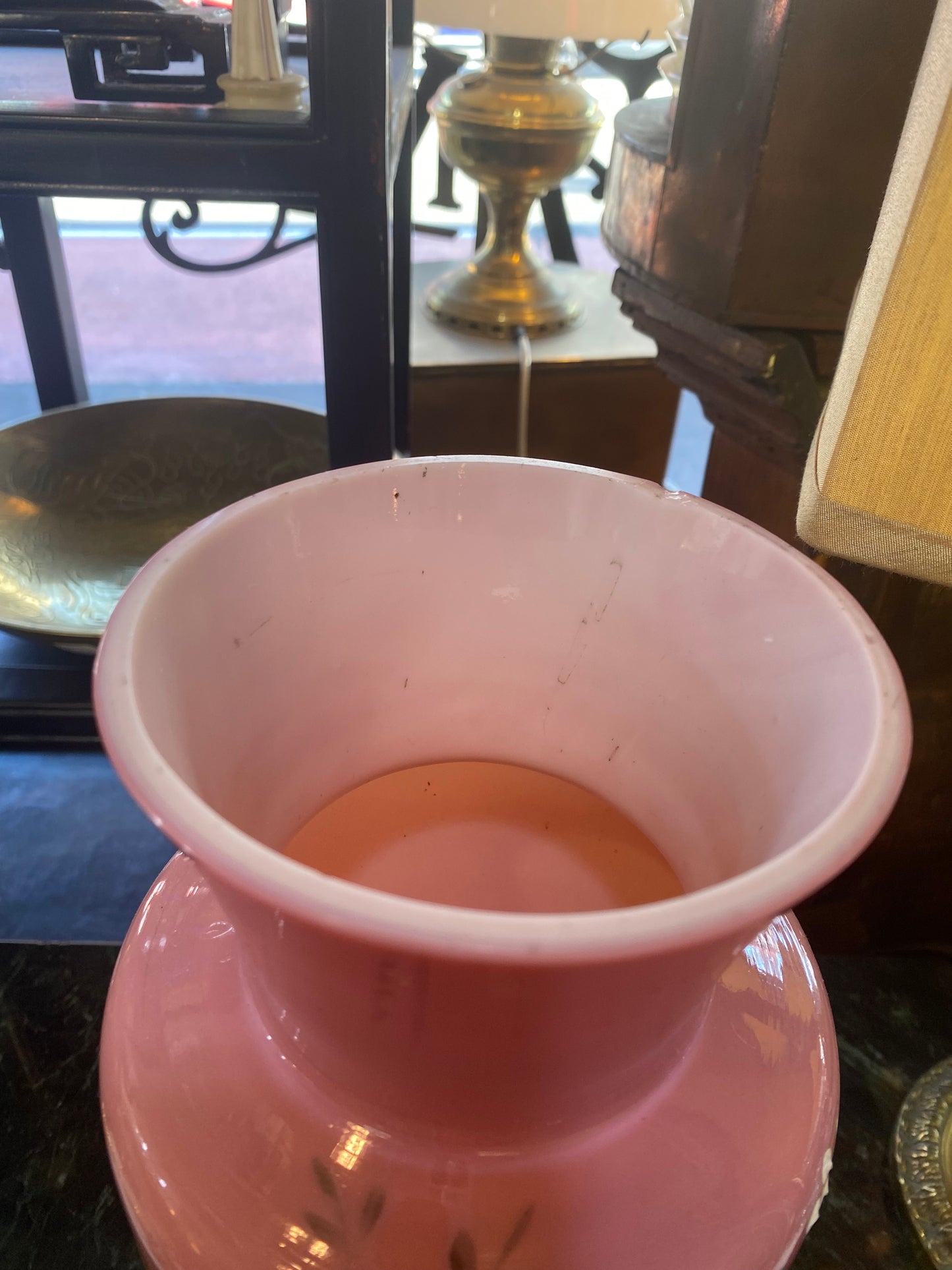 Hand painted Pink Milk, possibly Opaline Glass Victorian Mantle Vase