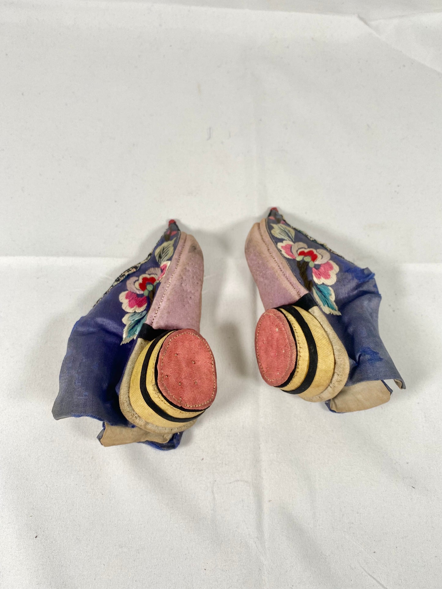 Antique Chinese Lotus / Golden Lily Shoes circa late 19th century, Silk w Curled Toes