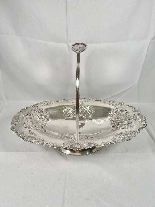 Antique Chinese Export Silver Swing-Handled Basket with Pierced Seasonal and Floral Motifs