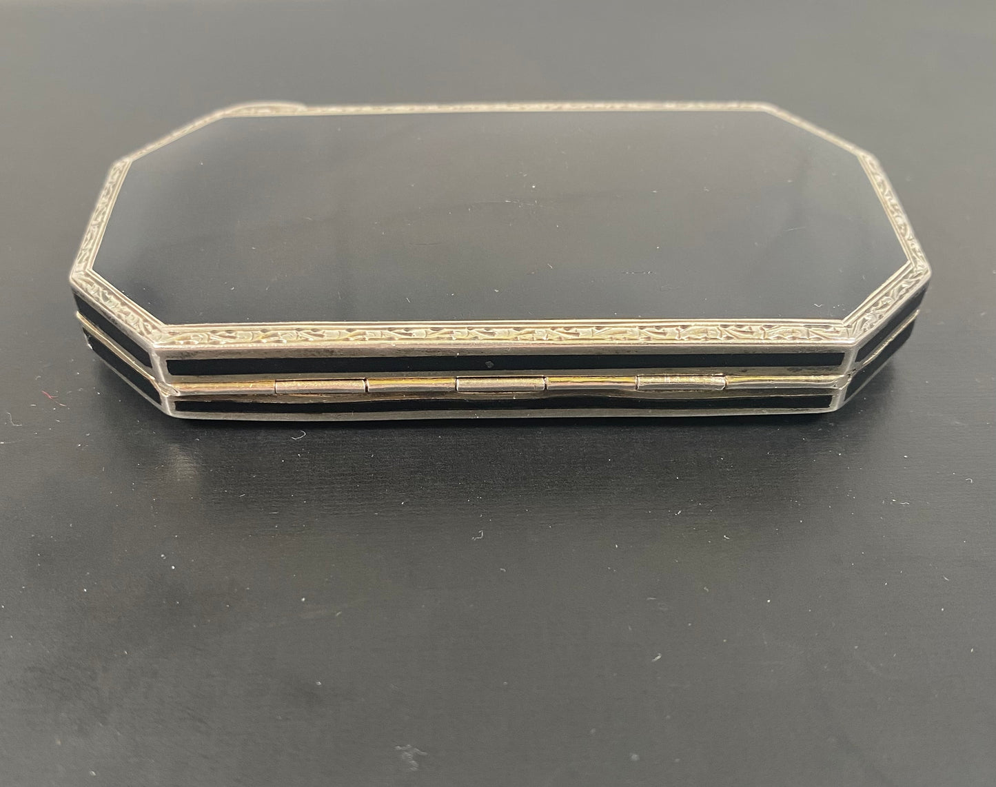 Exceptional European, Likely French Art Deco Enamel and Sterling Silver Compact- Inlaid with Red White, Black and Blue