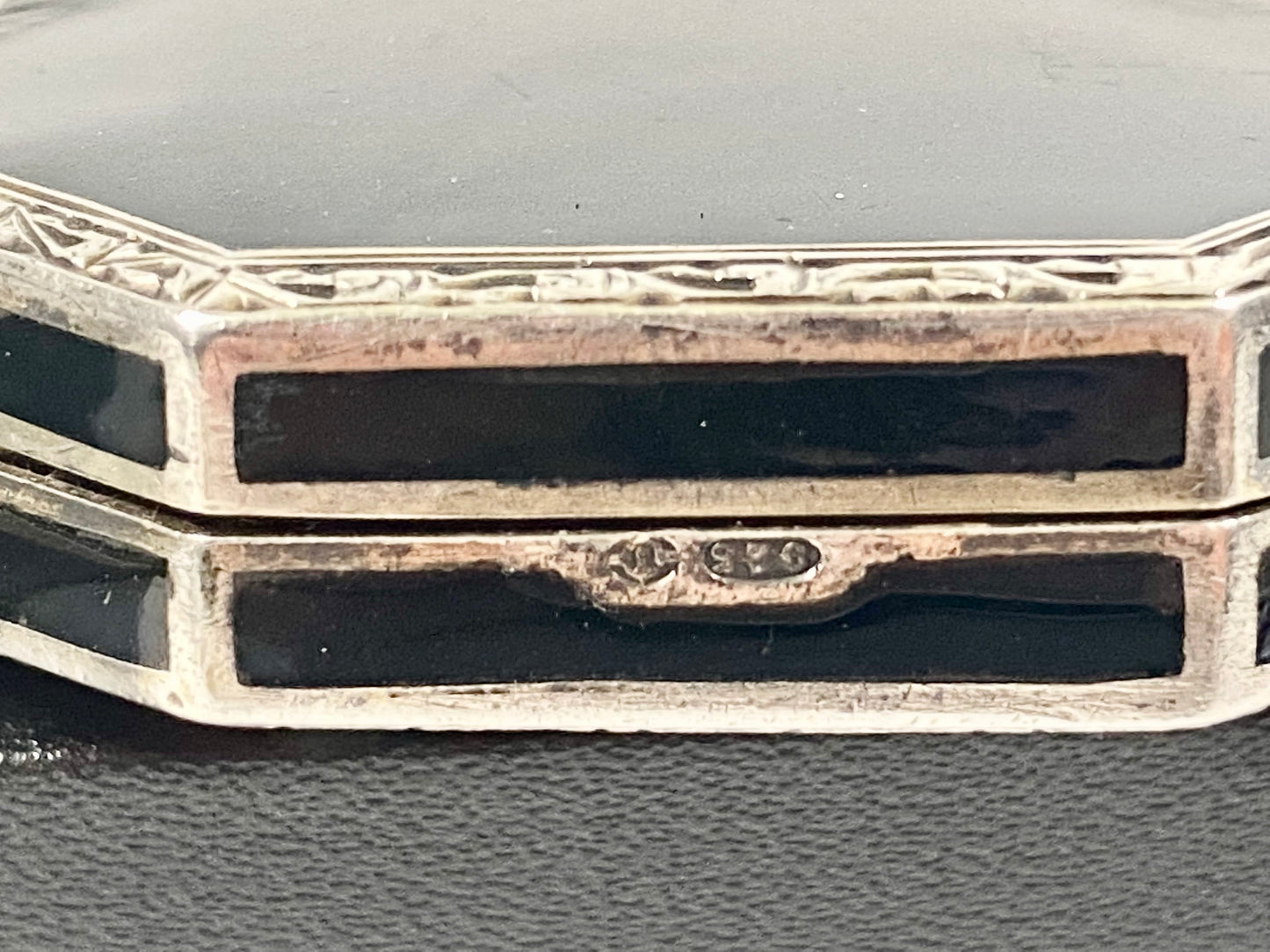 Exceptional European, Likely French Art Deco Enamel and Sterling Silver Compact- Inlaid with Red White, Black and Blue