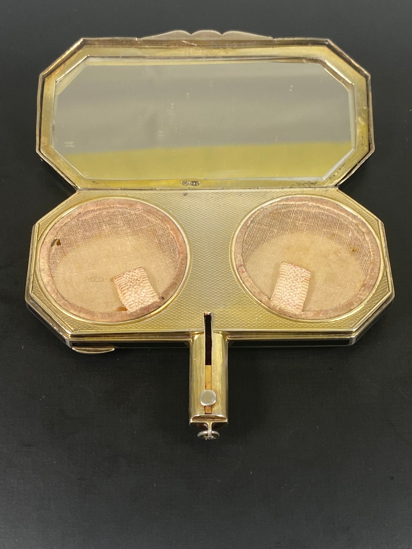 Exceptional European, Likely French Art Deco Enamel and Sterling Silver Compact- Inlaid with Red White, Black and Blue