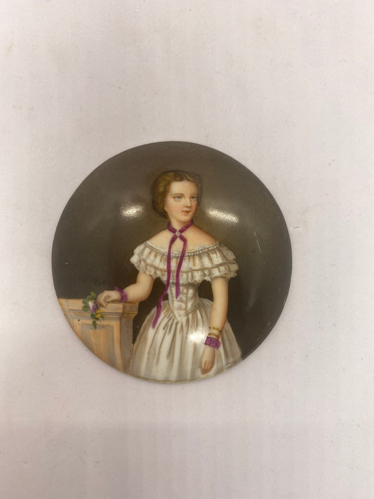19th-century Continental European Hand-Painted Miniature Portrait Plaque