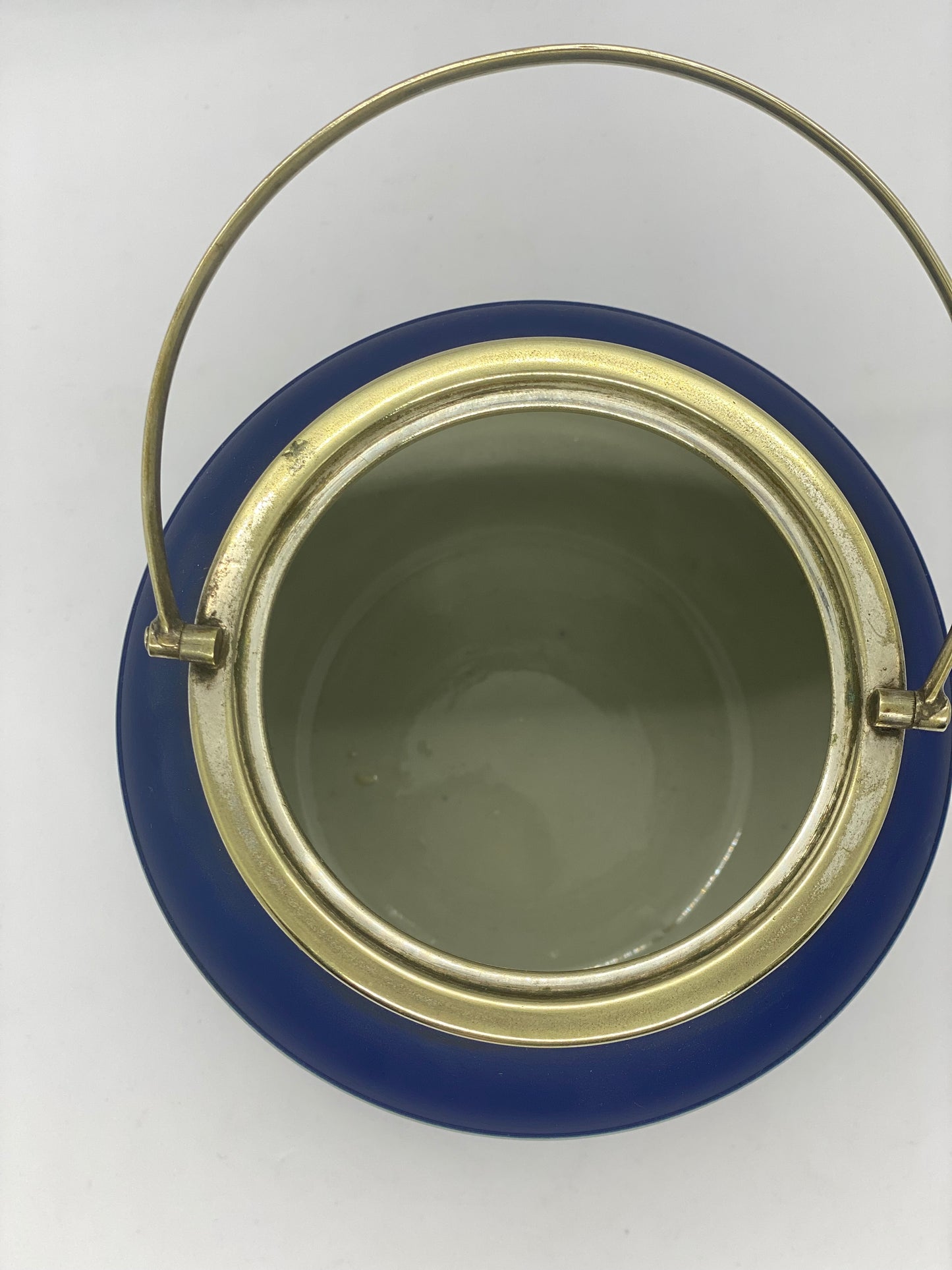 Antiguo *RARO* barril de galletas Adams de loza de jaspe cobalto