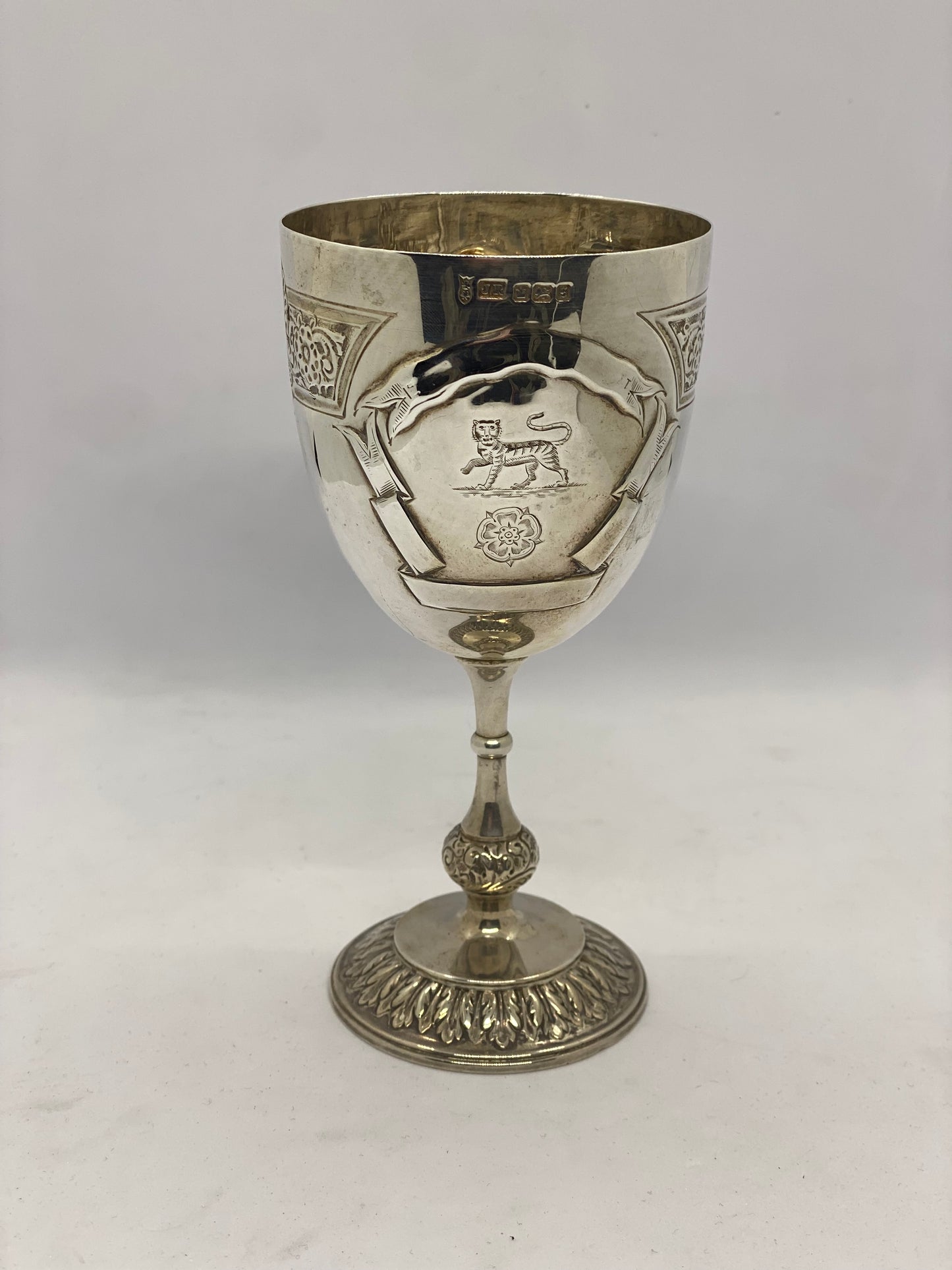 Sterling silver goblet with Tudor Rose and Lion