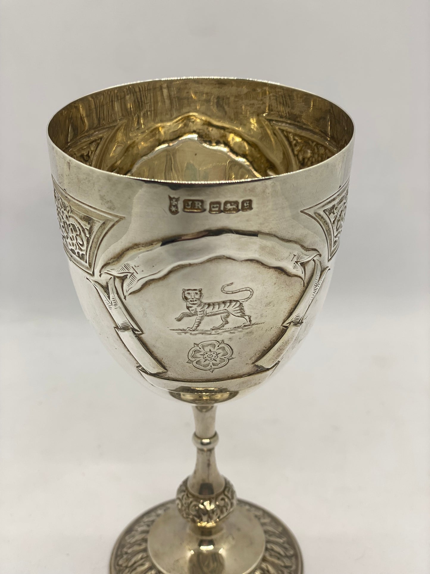 Sterling silver goblet with Tudor Rose and Lion