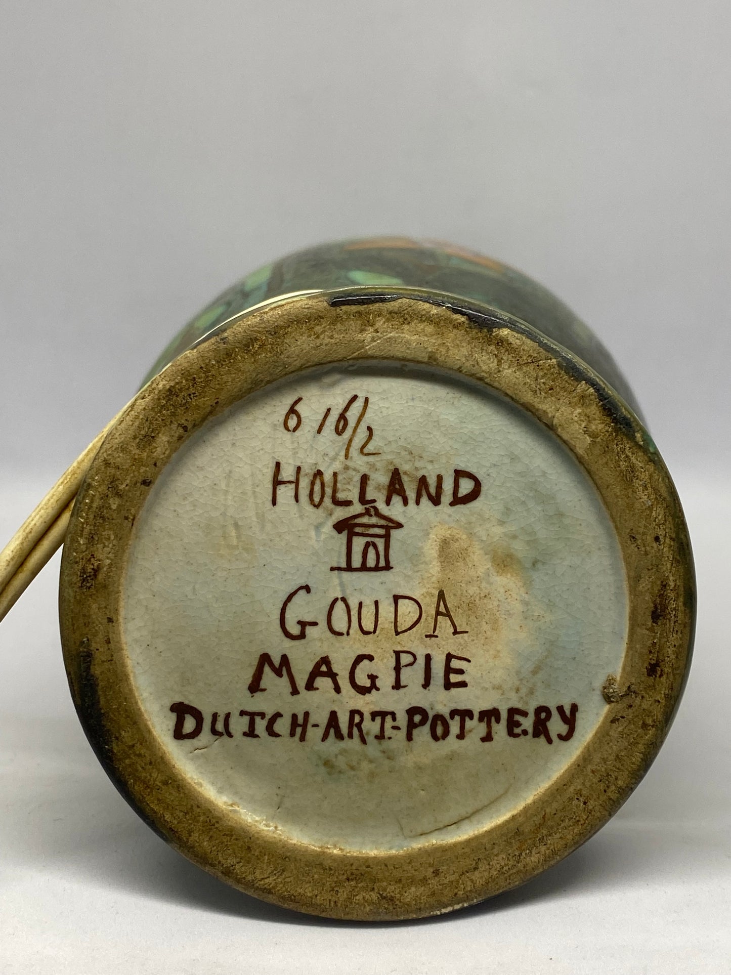 *罕见* 带有喜鹊图案的荷兰新艺术青年风格豪达陶器作品