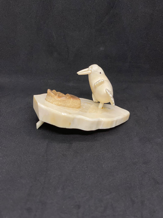 Vintage Walrus Ivory Figurine, Inuit Indigenous Art signed by Artist R B Kokuluk