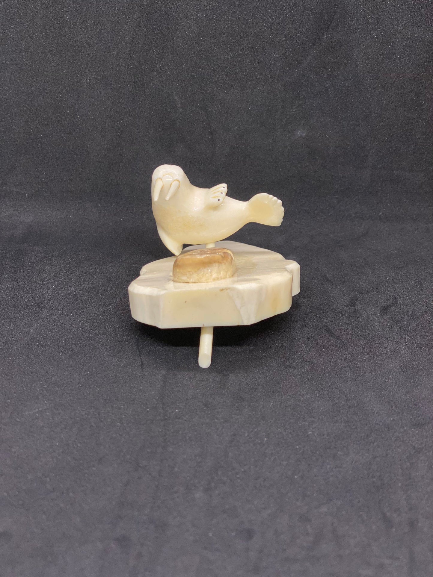 Vintage Walrus Ivory Figurine, Inuit Indigenous Art signed by Artist R B Kokuluk