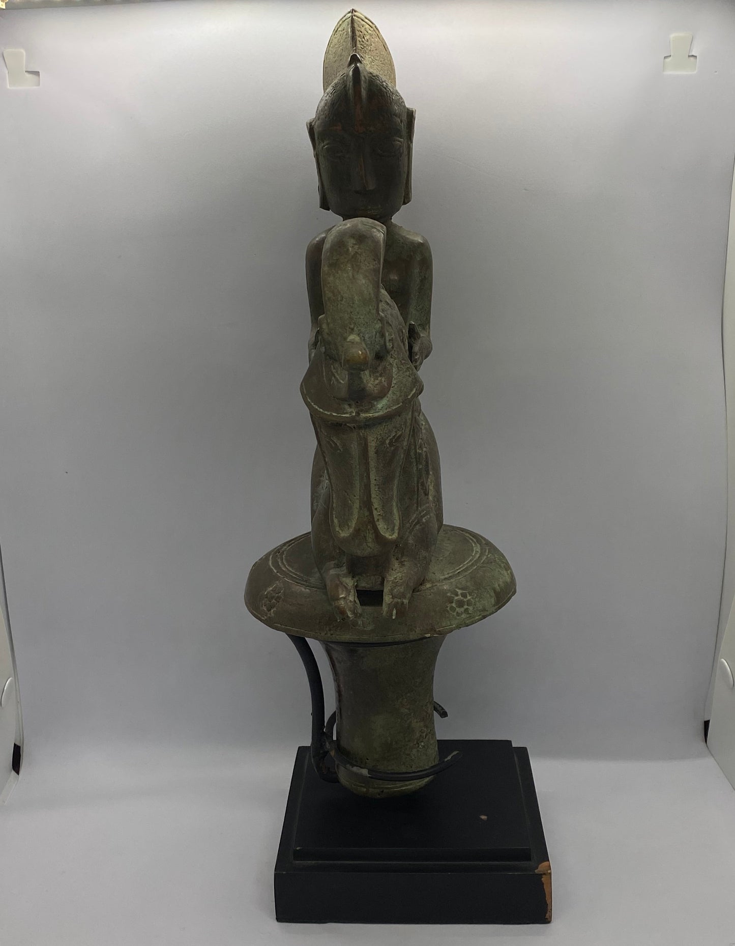 Large Indonesian Batak Bronze Stopper Depicting Rider and Singa