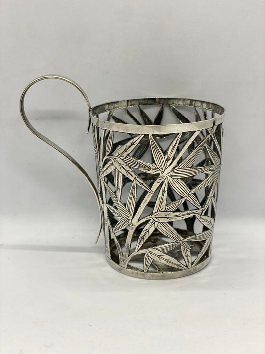 Antique Export Chinese Silver Cup with Reticulated Bamboo Design