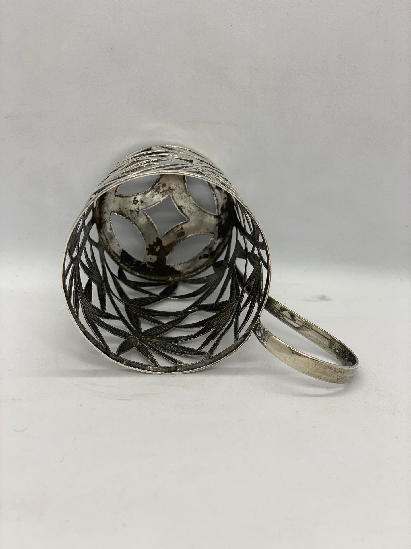 Copa de plata china de exportación antigua con diseño de bambú reticulado