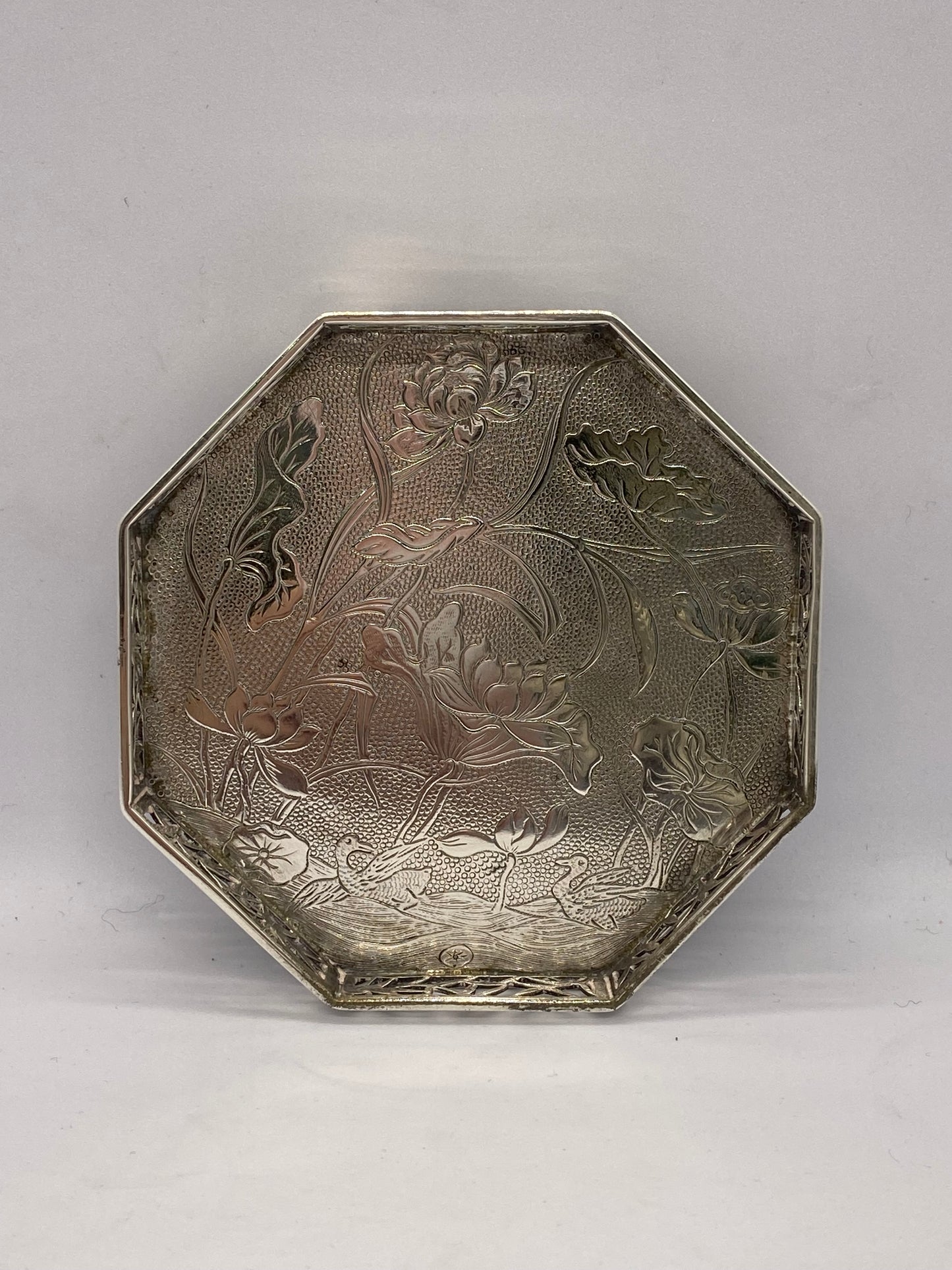 Antique Chinese Silver Luen Hing Wine Bottle Coaster