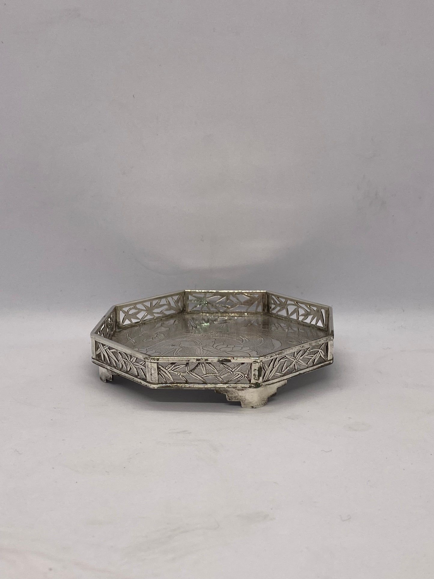 Antique Chinese Silver Luen Hing Wine Bottle Coaster