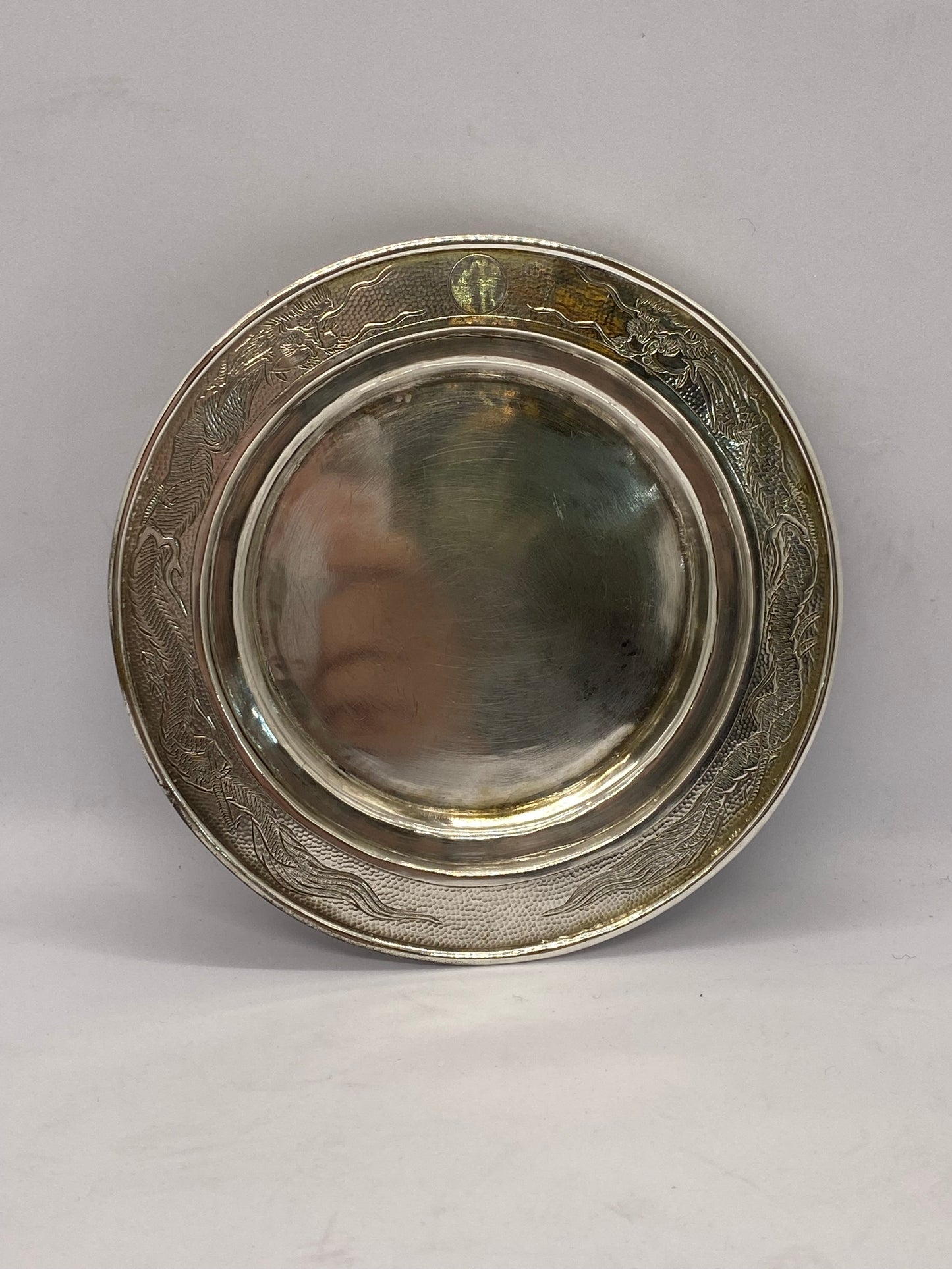 Antique Chinese Silver Zee Sung Wine Bottle Coaster