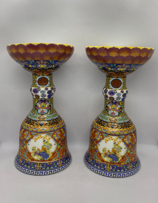 Pair of Late 20th Century Chinese Polychrome Vases