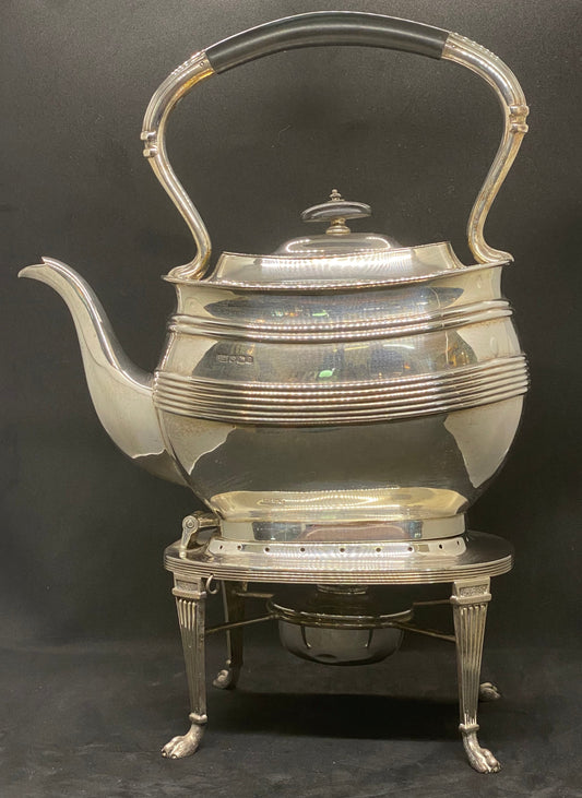 Edwardian Silver Harrison Brothers & Howson Hot Water Kettle with Spirit Burner