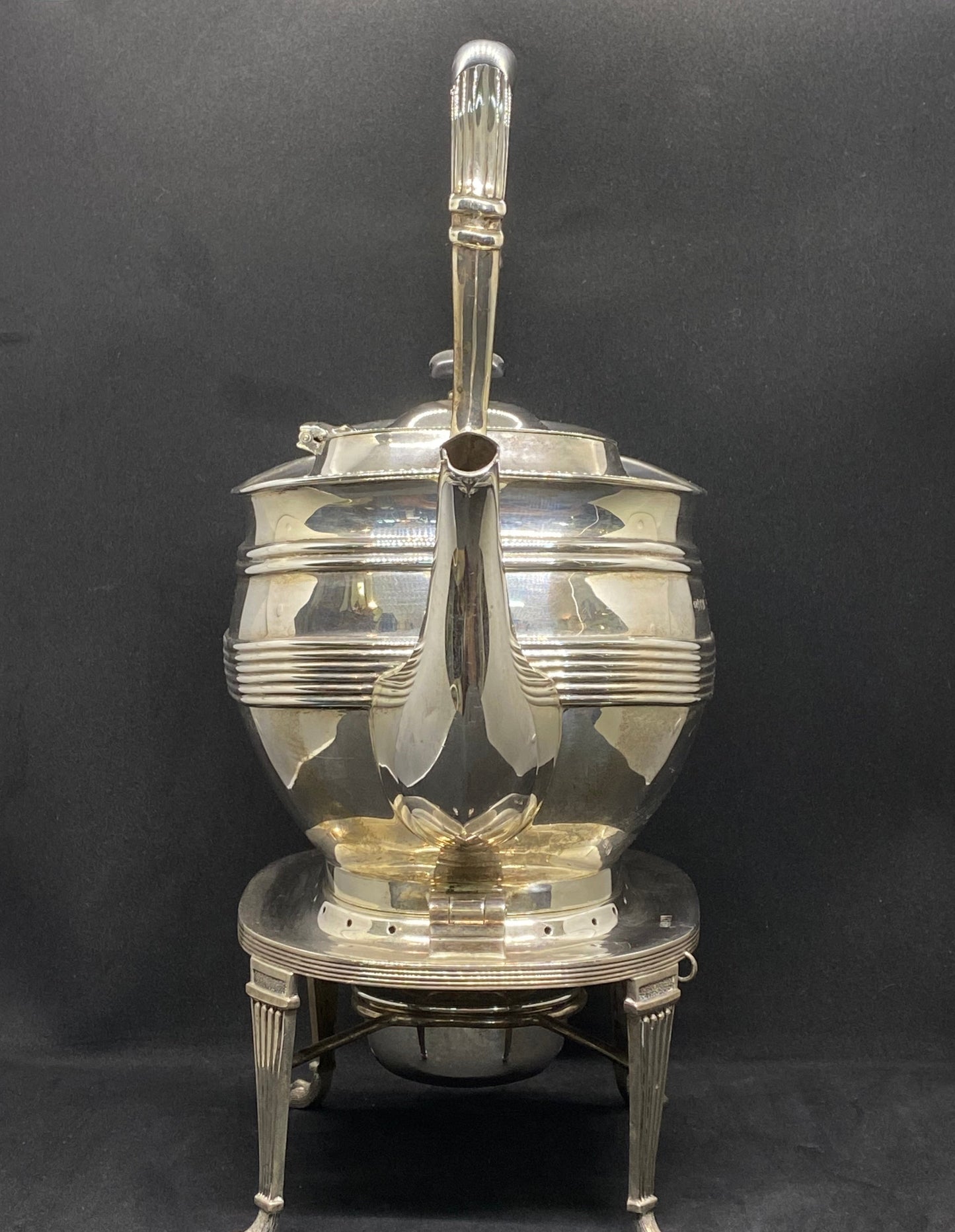Edwardian Silver Harrison Brothers & Howson Hot Water Kettle with Spirit Burner