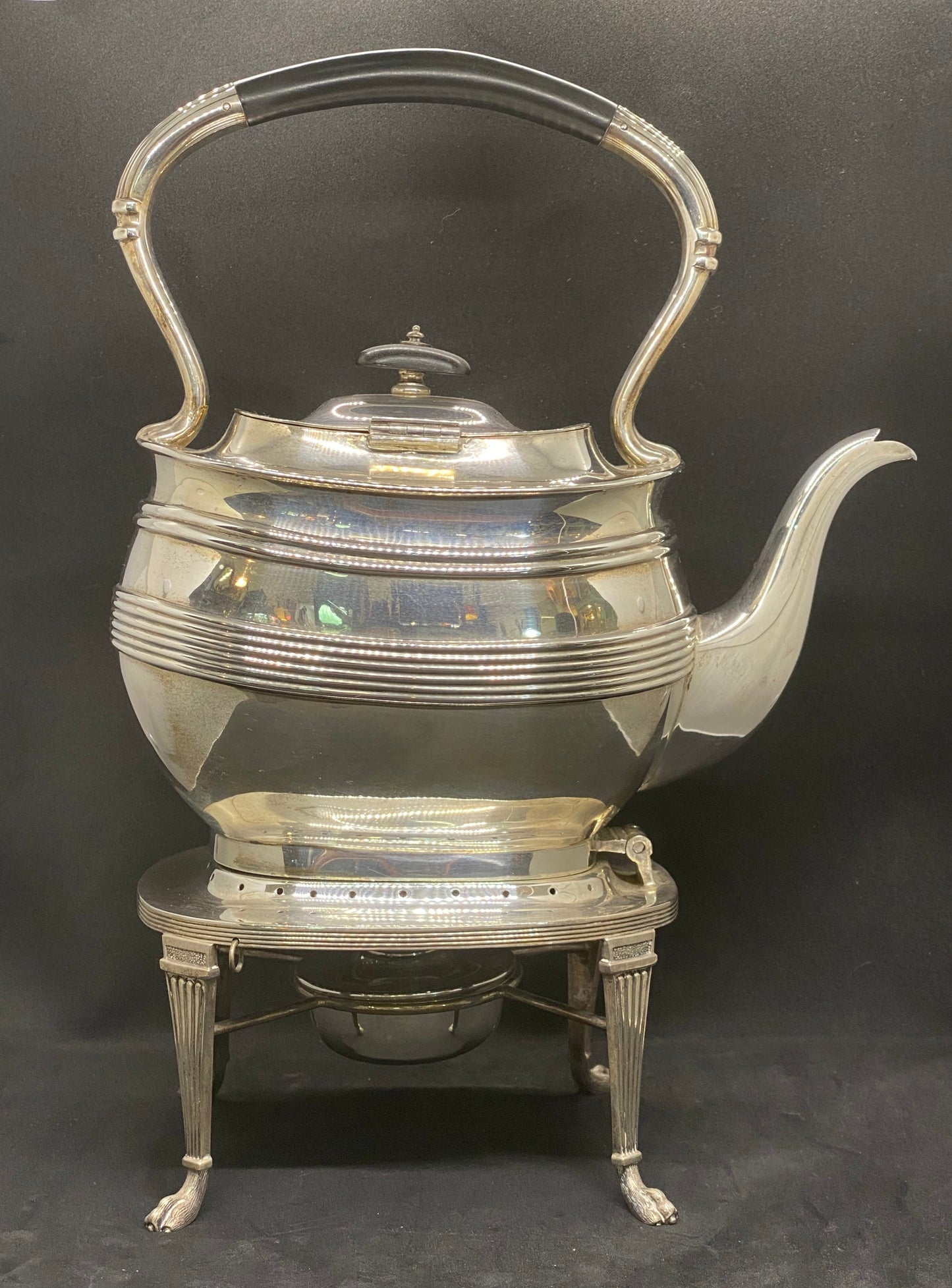 Edwardian Silver Harrison Brothers & Howson Hot Water Kettle with Spirit Burner
