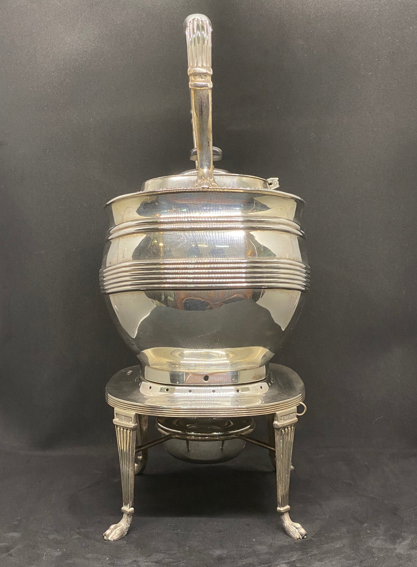 Edwardian Silver Harrison Brothers & Howson Hot Water Kettle with Spirit Burner