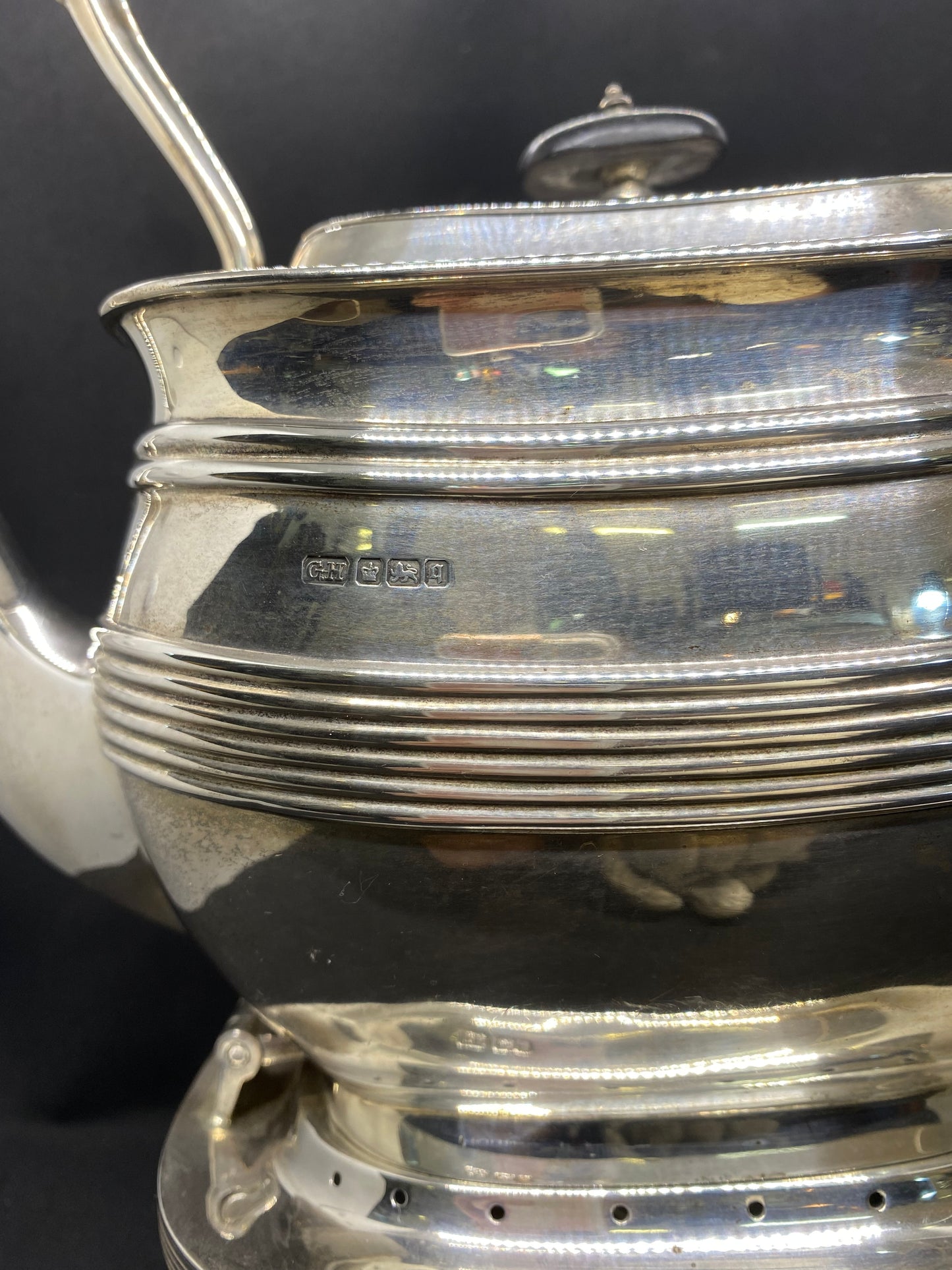 Edwardian Silver Harrison Brothers & Howson Hot Water Kettle with Spirit Burner