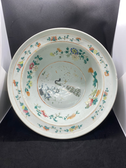 Antique Chinese Basin with Polychrome Decoration