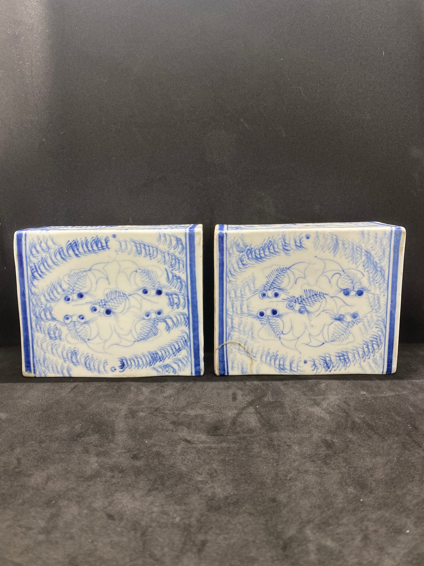 Pair of 19th Century Hand-painted Chinese Opium Pillows with Goldfish Motifs