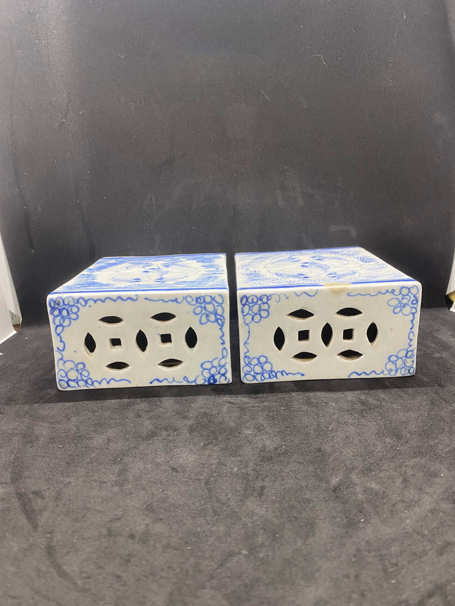Pair of 19th Century Hand-painted Chinese Opium Pillows with Goldfish Motifs
