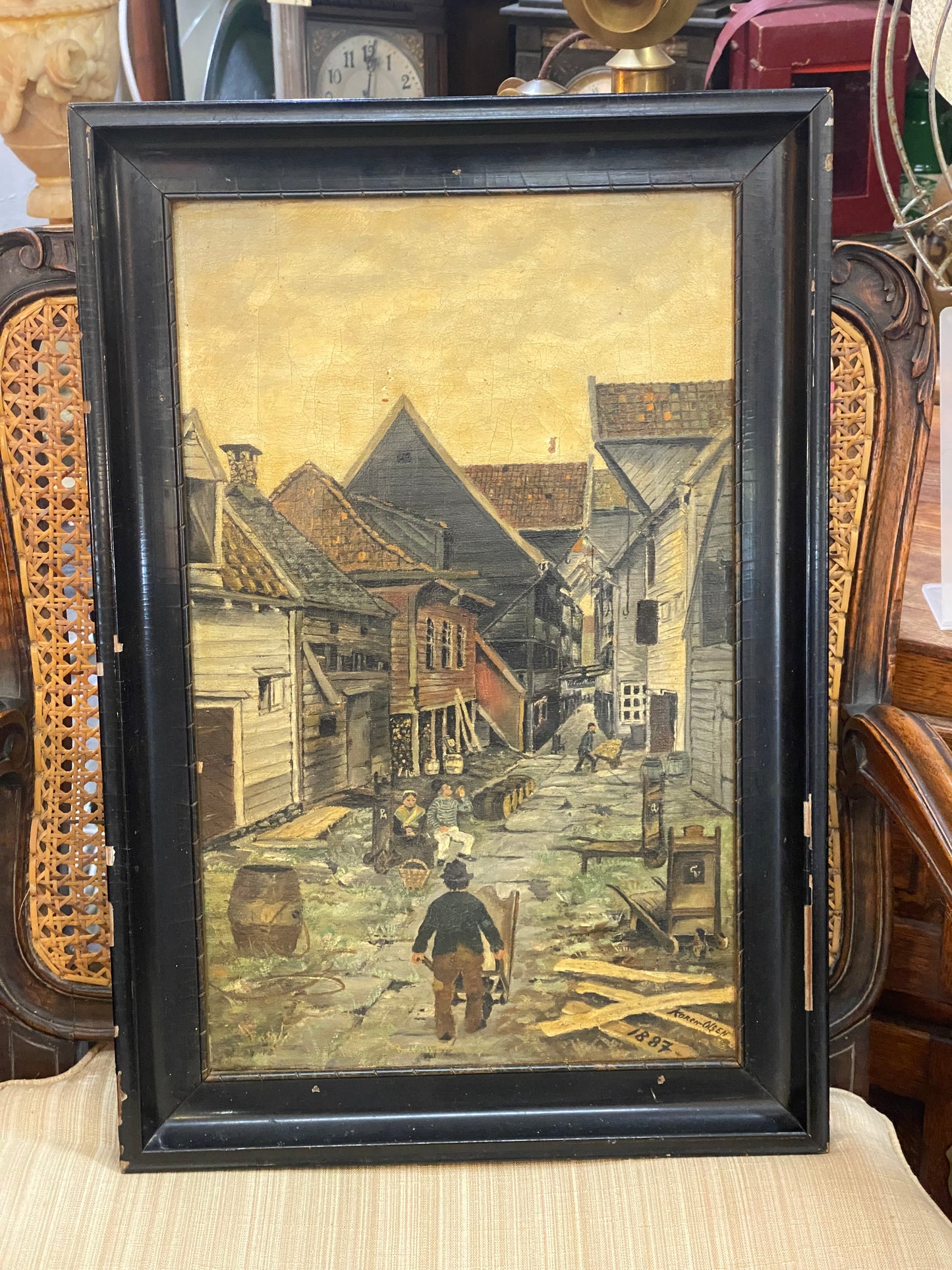 19 世纪油画“Fra Finne Gaarden”,作者:Koren-Olsen,挪威 | Cache Antiques