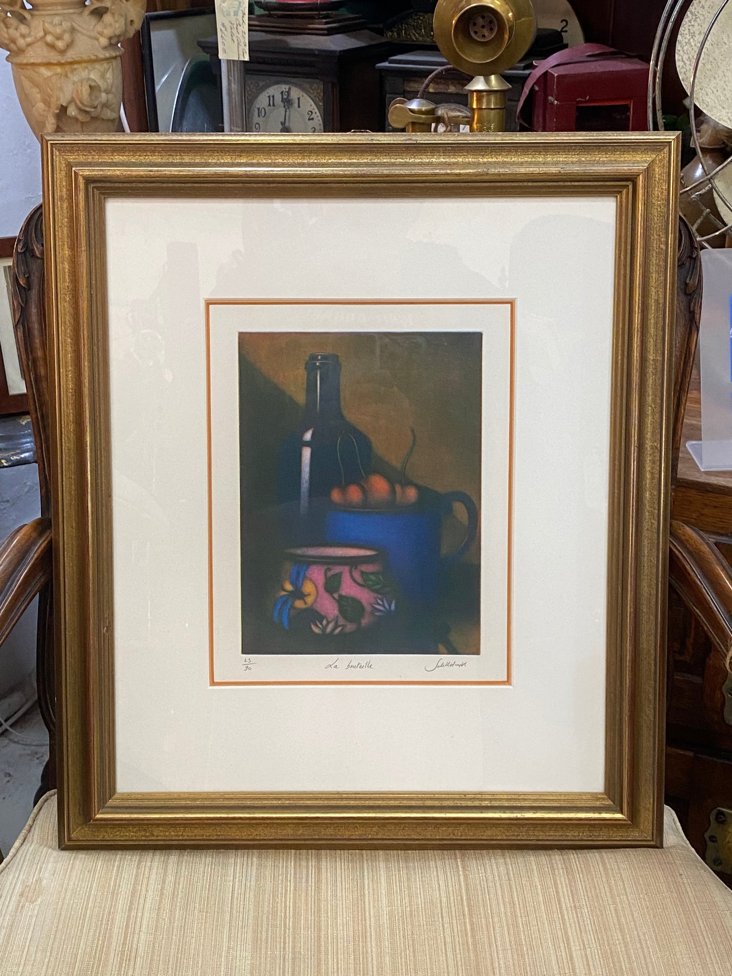 "La Bouteille" by Laurent Schkolnyk, Vintage Mezzotint