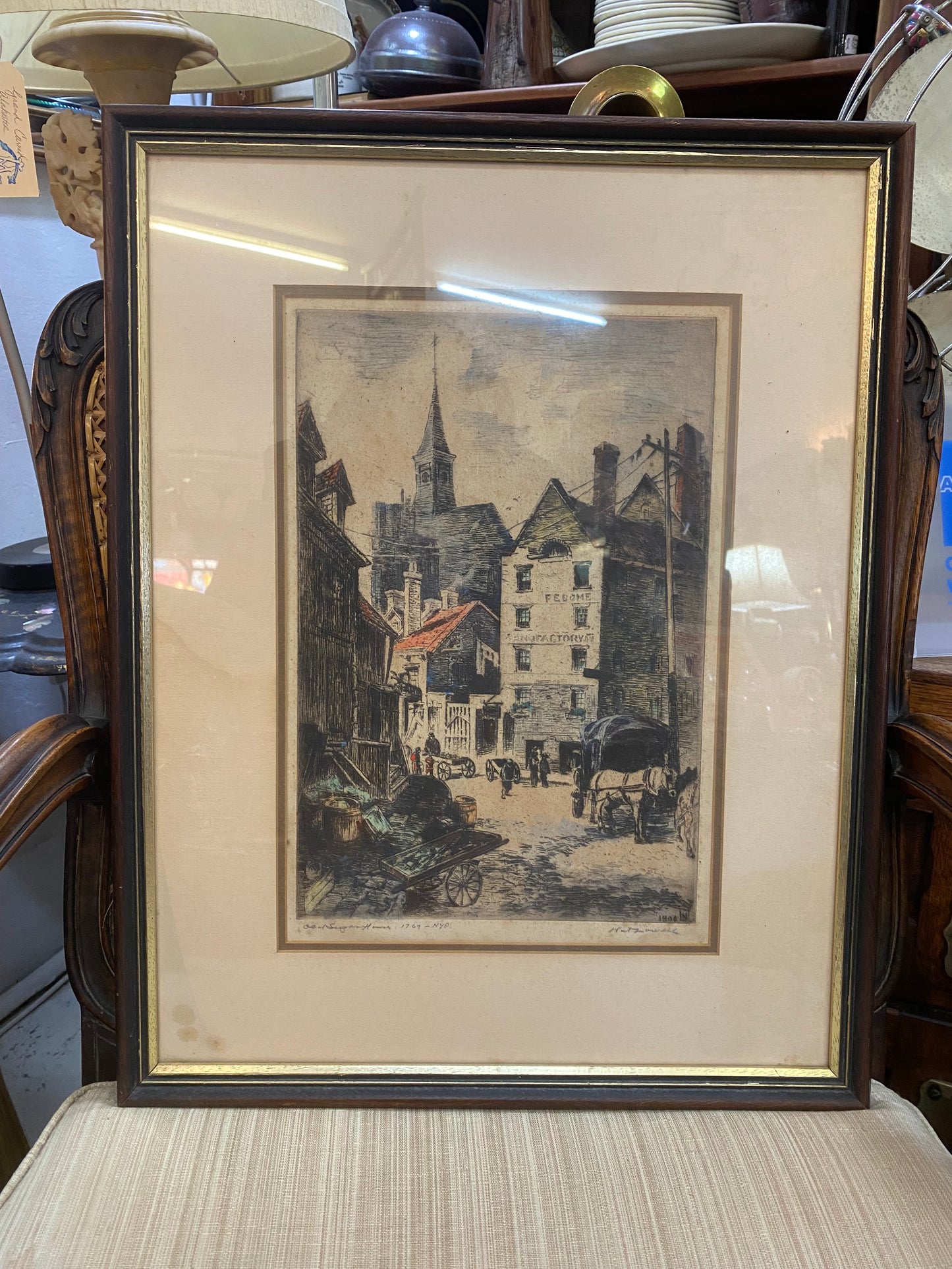 "Old Sugar House"- American Vintage Drypoint Etching by Nat Lowell (1880-1956)