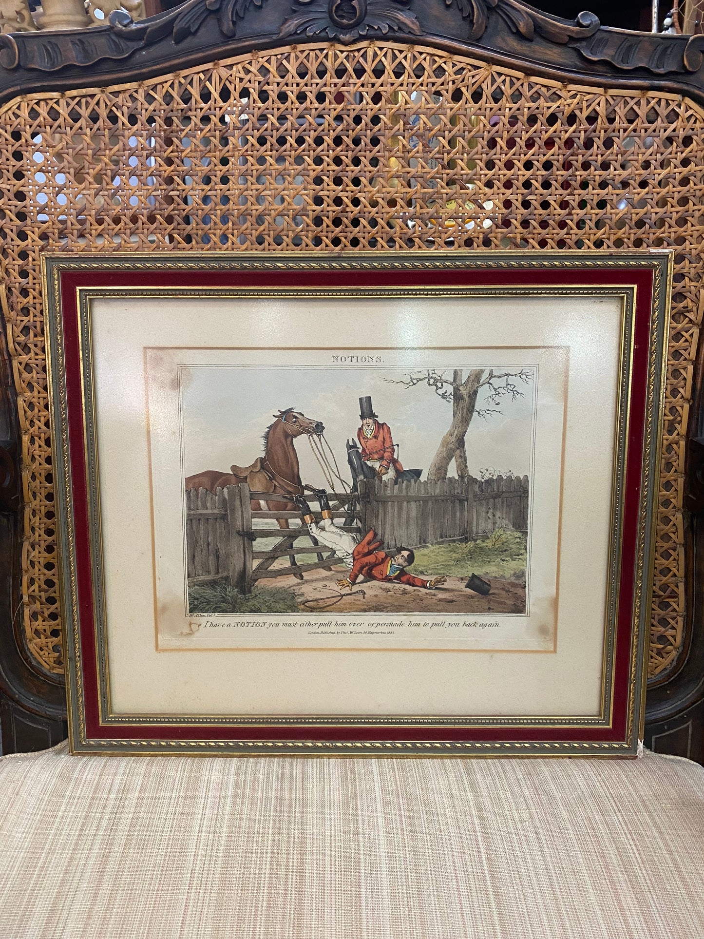 "I have a Notion... You must Persuade Him..." Antique Engraving from the Sporting Notions series by Henry Alken, 1832