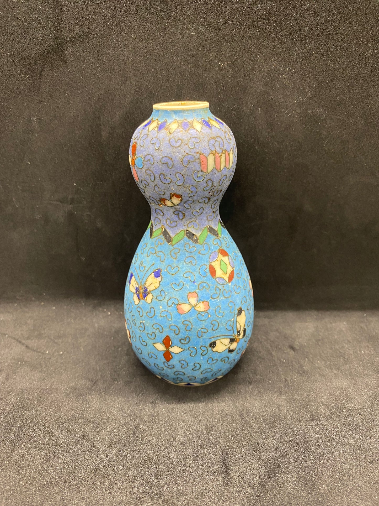 Rare Totai Shippo Cloisonné and Satsuma Porcelain Gourd Bottle Vase, Meiji Period