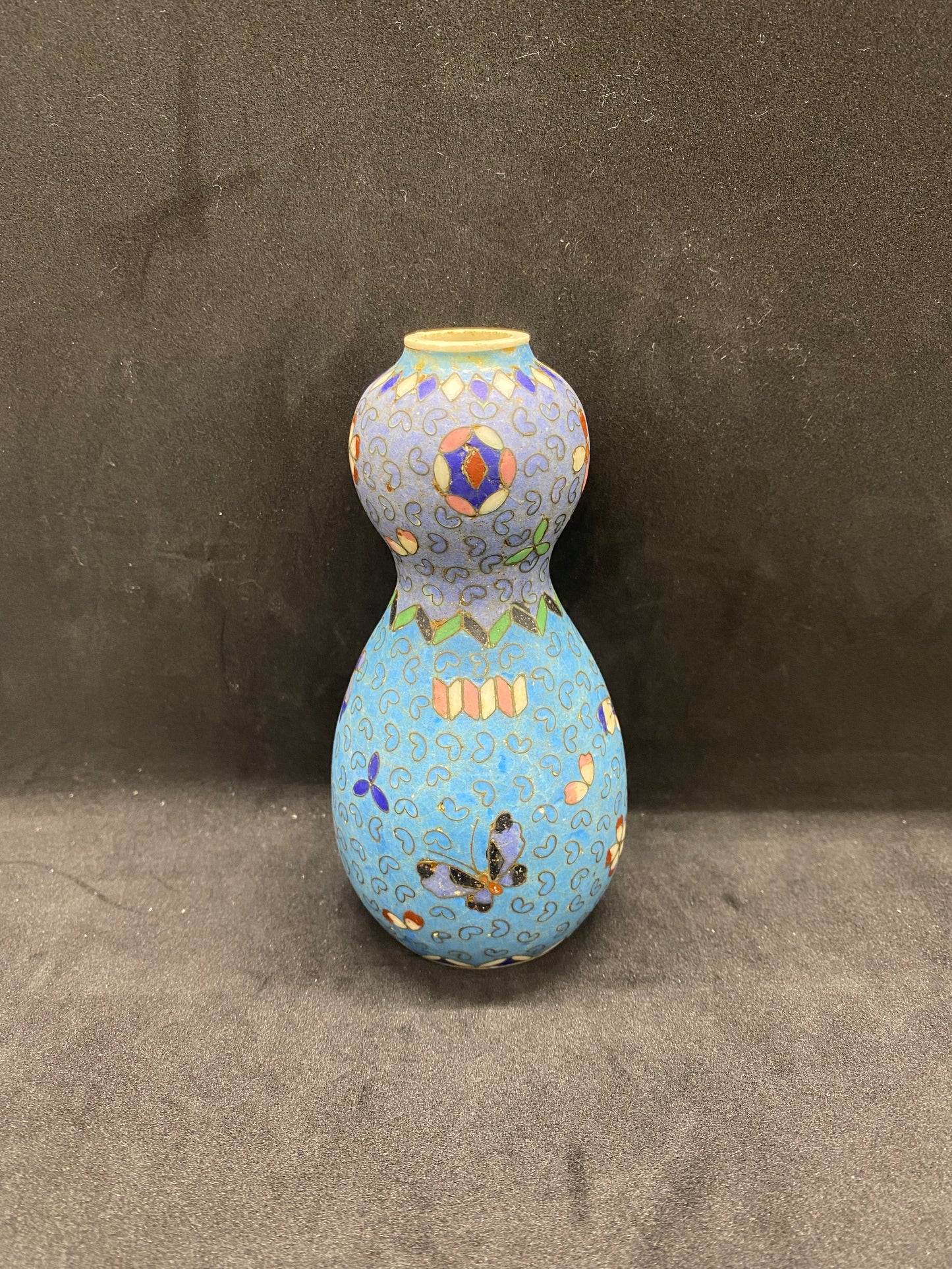 Rare Totai Shippo Cloisonné and Satsuma Porcelain Gourd Bottle Vase, Meiji Period