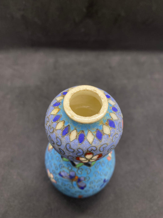 Rare Totai Shippo Cloisonné and Satsuma Porcelain Gourd Bottle Vase, Meiji Period