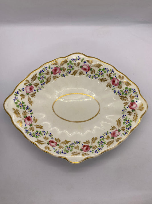 Antique Georgian Derby Porcelain Serving Dish w Floral Pattern & Gilt Rim