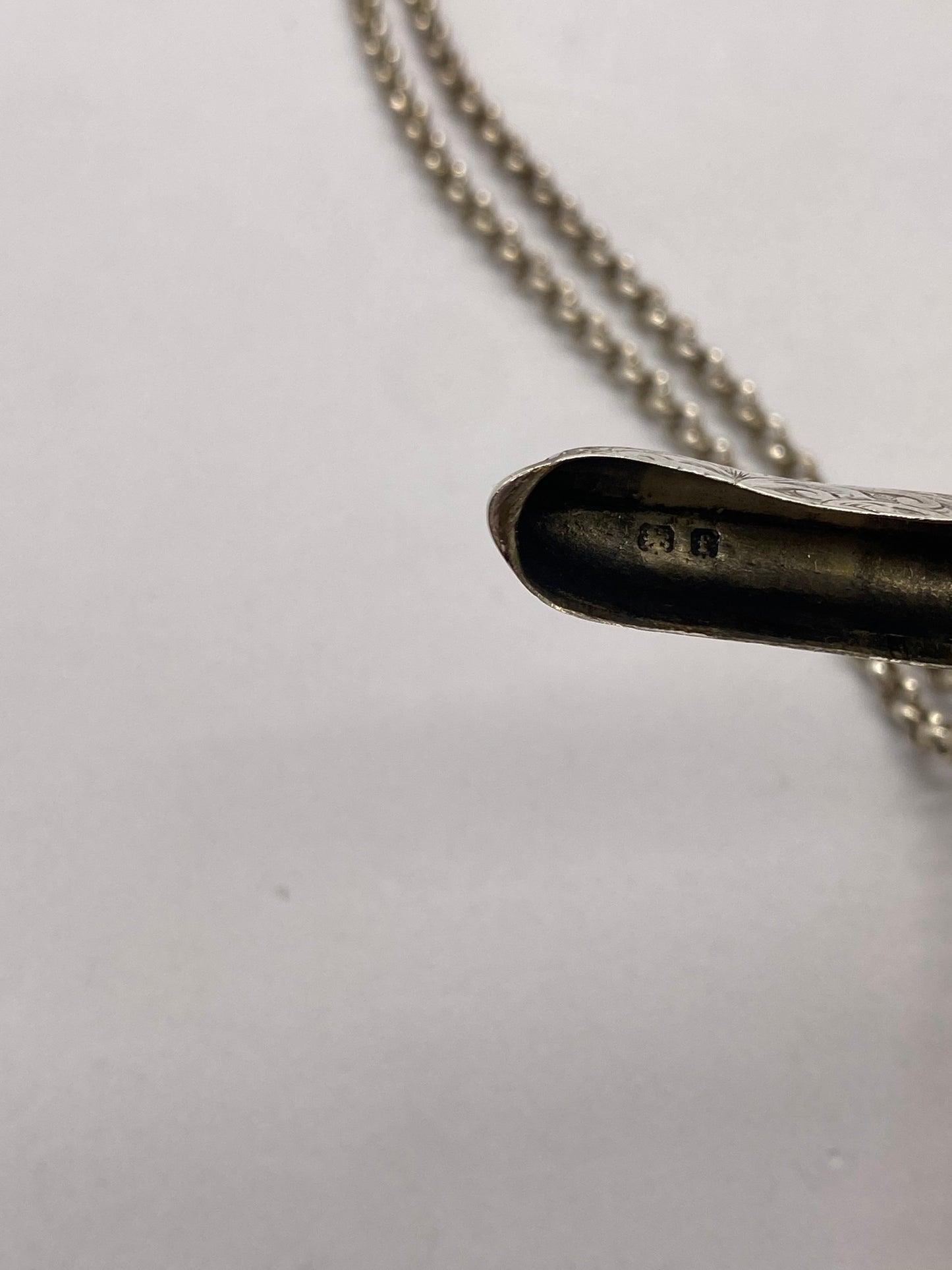 Antique Edwardian Era Sterling Silver Vesta Case & Belcher Chain, Albert Jackson, Birmingham, 1905
