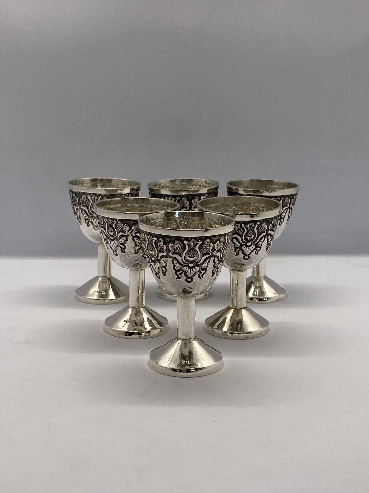 Antique to Vintage Set of 6 Continental Silver Liquor Glasses