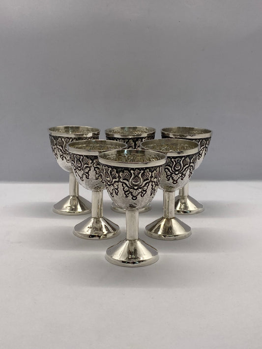 Antique to Vintage Set of 6 Continental Silver Liquor Glasses